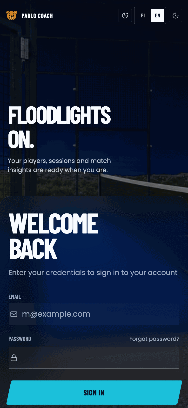 Sign-in page: email, password, Sign In button and Continue with Google.