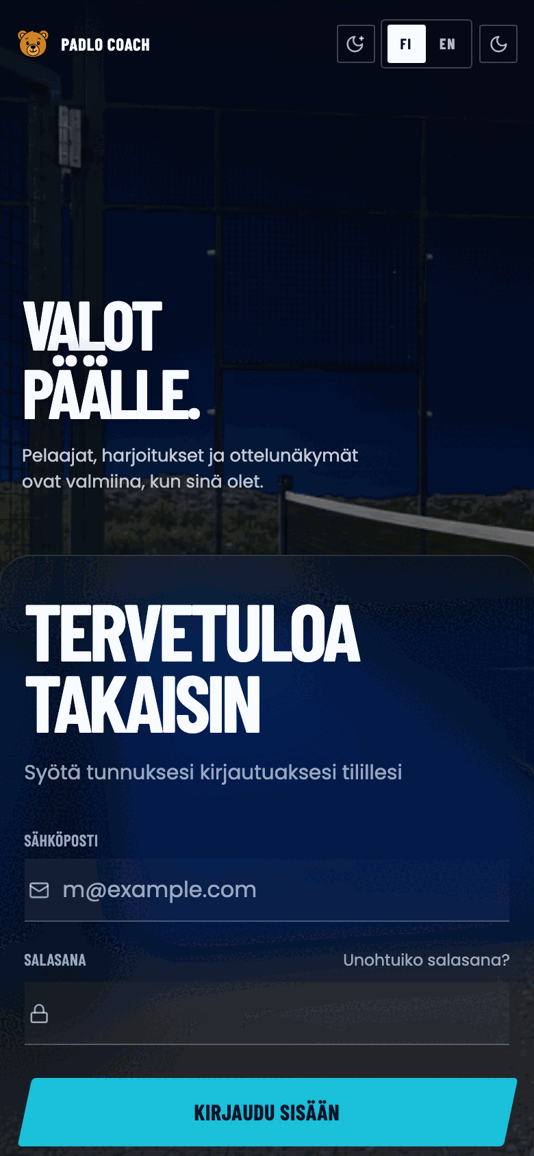 Kirjautumissivu: sähköposti, salasana, Kirjaudu sisään -painike ja Jatka Googlella.