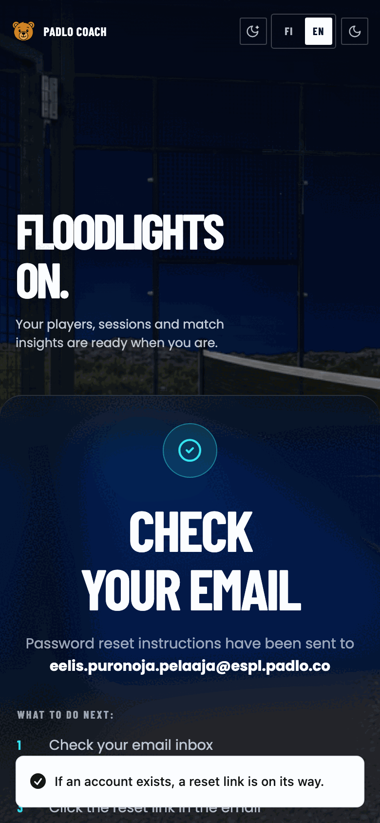 Check your email screen with a four-step list.