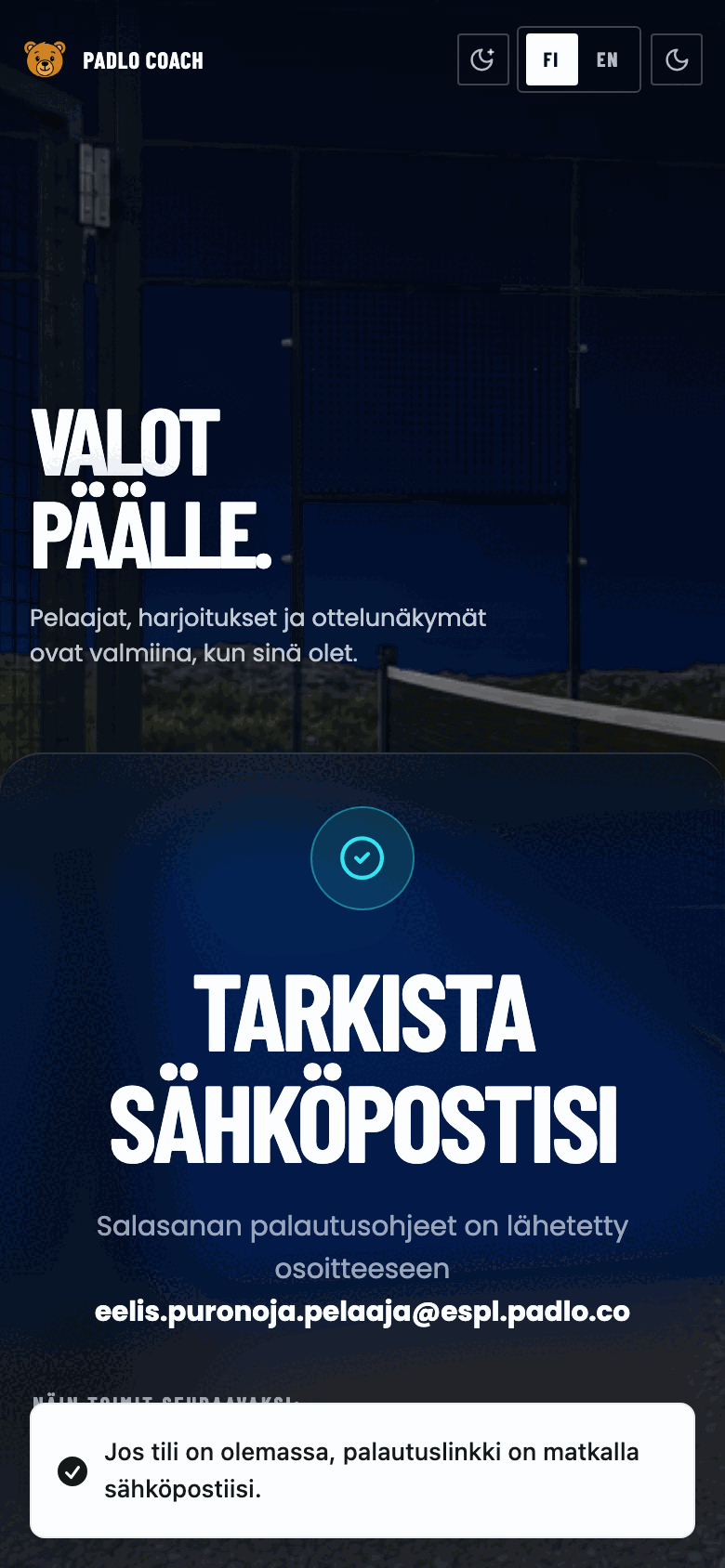 Tarkista sähköpostisi -näkymä nelivaiheisella ohjeella.