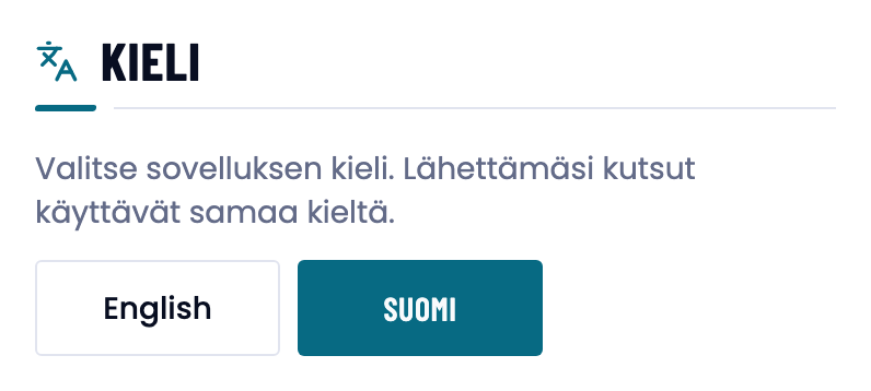 Asetusten Kieli-osio, jossa Suomi on valittuna.