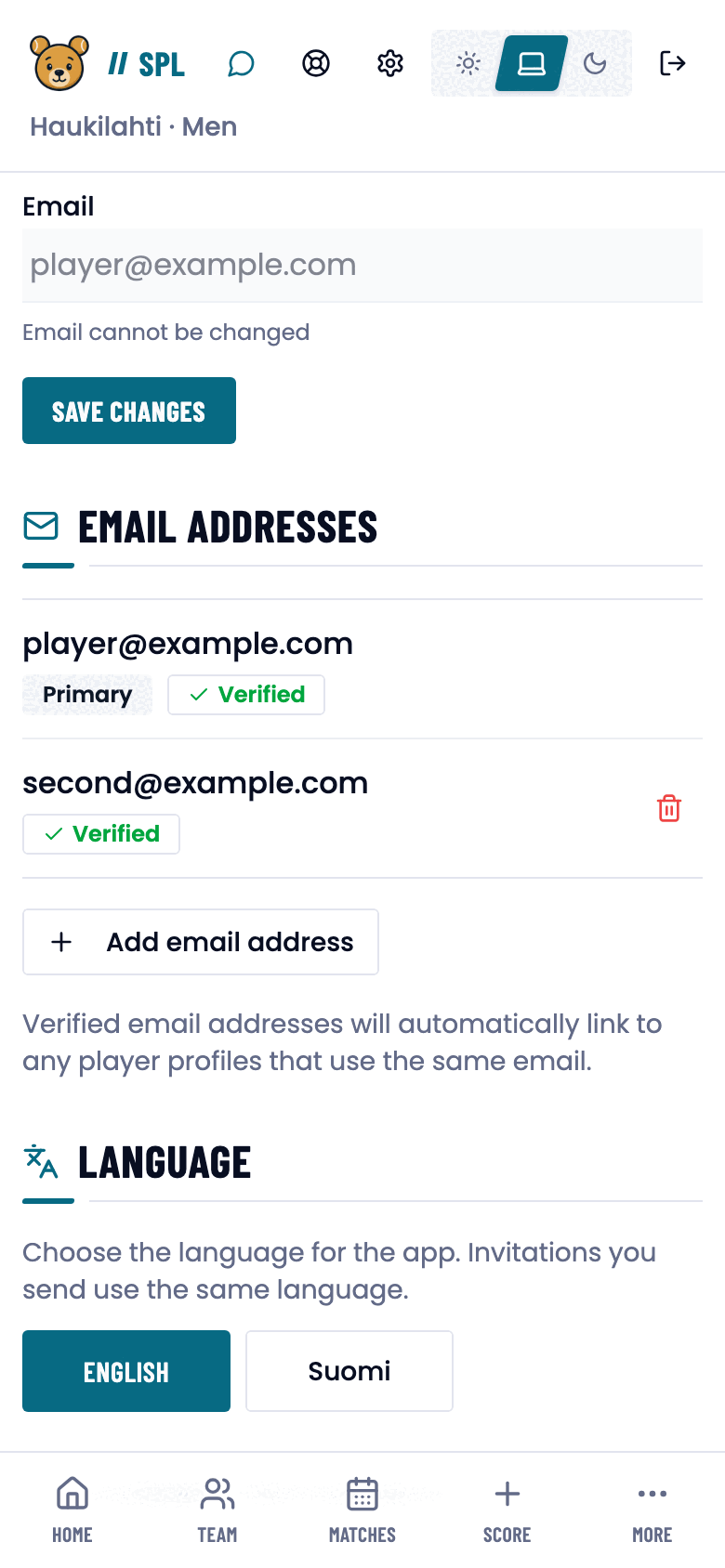 Email address list with a second address verified.