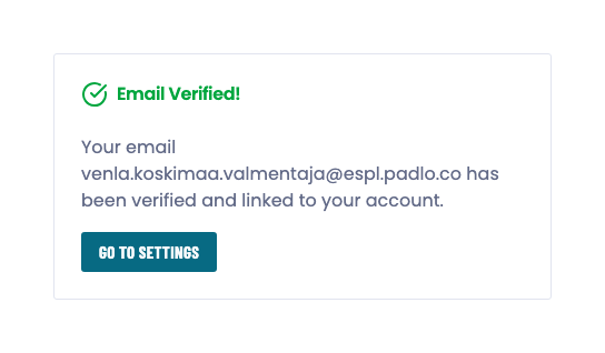 The verification page confirming that the address is now linked to the account