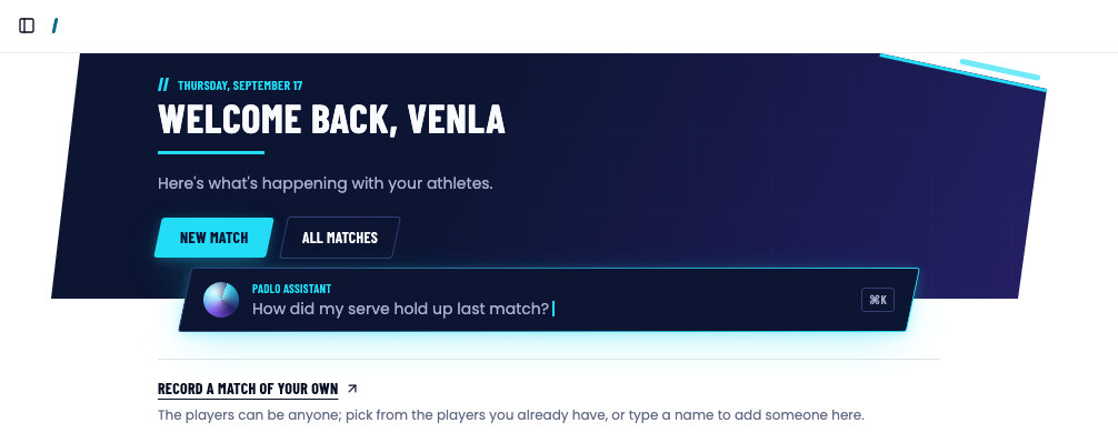 The coach dashboard showing the link Record a match of your own