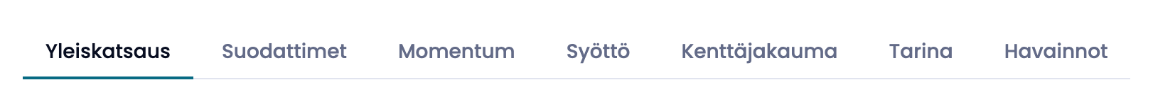 Monipuolisen ottelun analyysivälilehdet, joissa on lisäksi kenttäjakauma ja tarina.