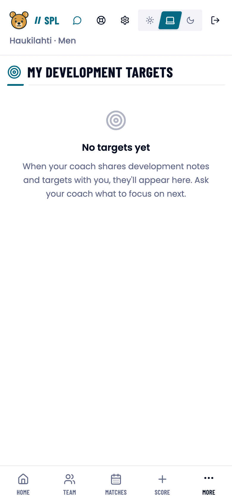 The My development targets page