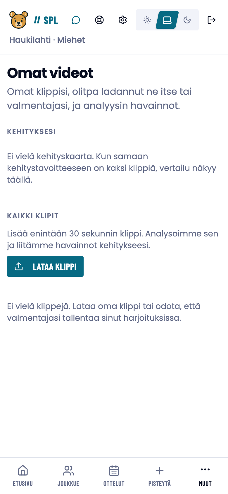 Omat videot -sivu